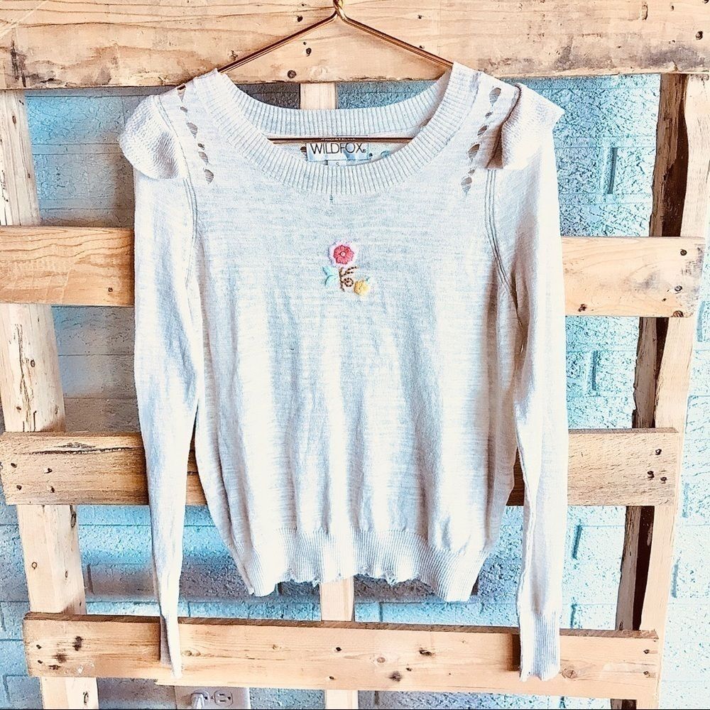 Wildfox Rare Flower Child Ruffle Cream Sweater